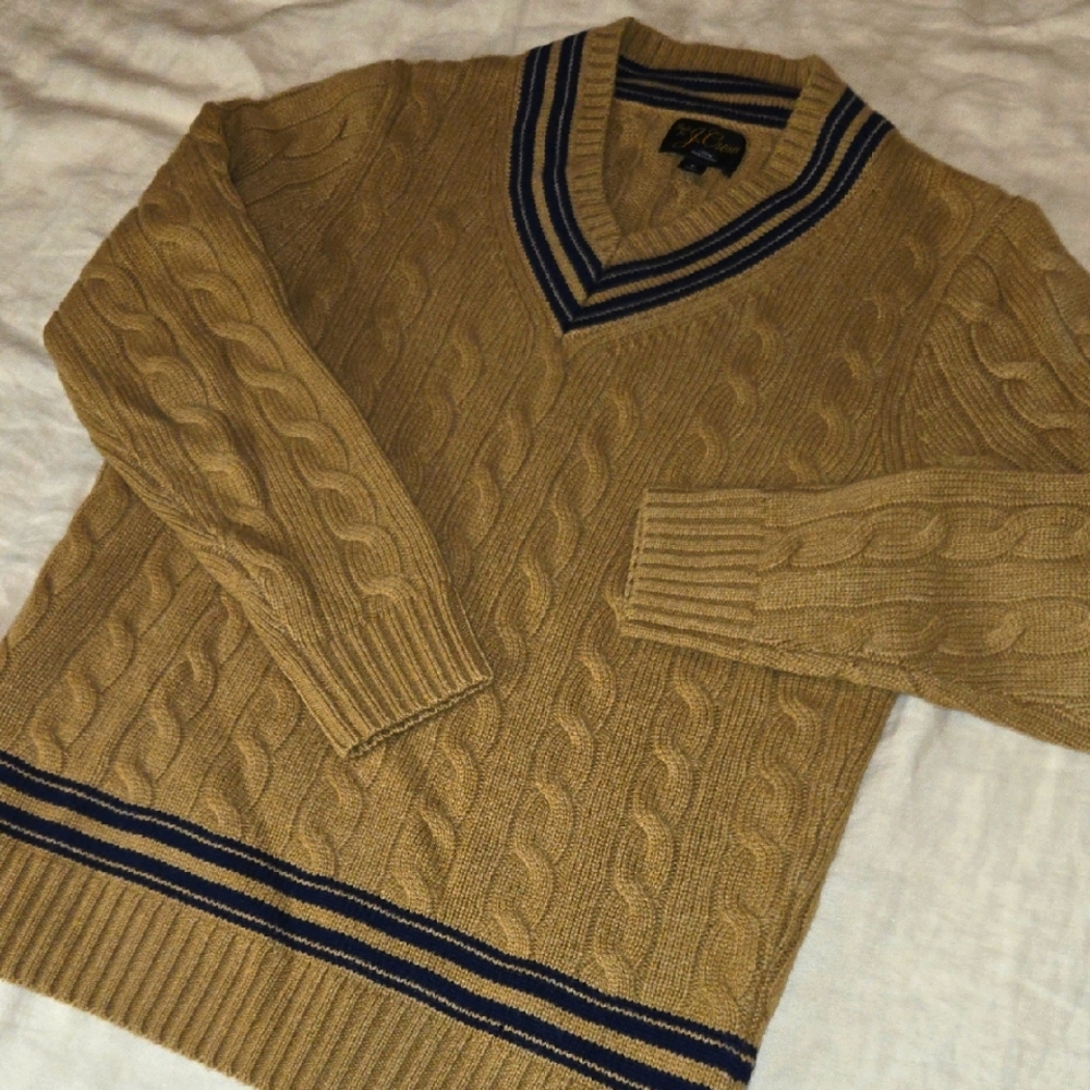 J Crew Brown/Navy V-neck Cashmere Sweater